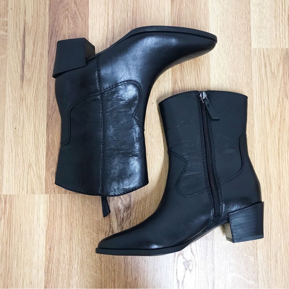 NATURALIZER Gaby Black Leather Western Midi Boot Bootie Block Heel Size 5 New - Picture 8 of 11